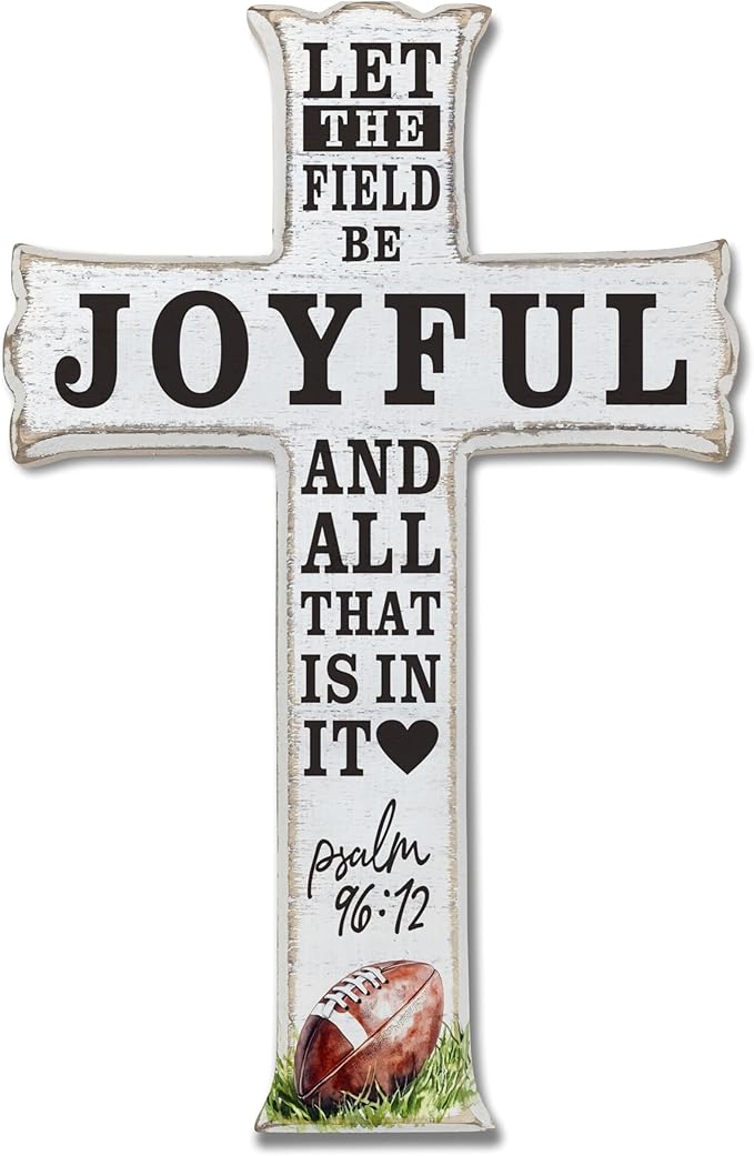 VZVCTFS Baseball Theme Wooden Cross Wall Decor - Let The Field Be Joyful and All That Is In It, Christian Sports Gift with Hook for Bedroom, Game Room, Church, Christmas （6.5x10 Inch）-A10
