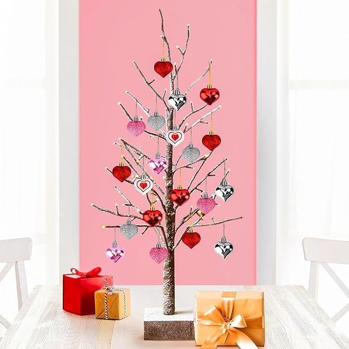 Heart Ornaments for Valentines Day Decorations, Hanging Ornaments for Christmas Tree, 30 Pcs Heart Shaped Ornaments for Home Decorations, Valentines Decor, 7 Styles