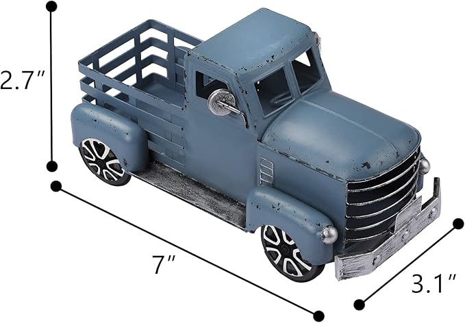 Blue Truck Decor Metal Small Cute Farm Car Decor Vintage Tree Flowers Handcrafted Decor Blue Metal Car Gift Boxes Pickup Truck Model