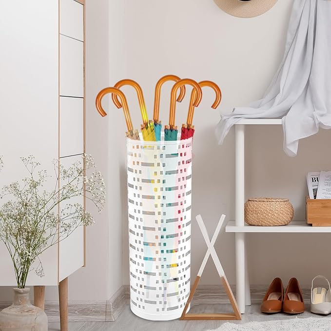 Umbrella Stand Rack, Free Standing Round Metal Umbrella Holder, Walking Sticks Umbrella Bins Waterproof Umbrella Storage Rack 16.5 x 6 inch Hollow Umbrella Storage Bucket for Indoor Home Office