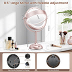 VESAUR Lighted Makeup Mirror Rose Gold Nickel, Double Sided 1X/10X HD Undistorted Magnifying Mirror, 8.5" Vanity Mirror with 3 Colors Dimmable 90 Bright LEDs, 360°Swivel Two Power Supply, Luxury Gifts