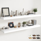 72 Inch Long Floating Shelves for Wall Set of 2, 12"D Wood Grain Bathroom Shelves with Invisible Brackets, Easy Install Engineered Wood Storage Shelves for Kitchen, Living Room, Bedroom, White Finish