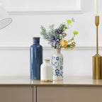 Ceramic Vases Set of 3, Blue and White Flower Decorative Vase for Farmhouse Shelves, Rustic Vase for Table Bookshelf, Living Room
