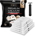 GENIE SPACE Premium Vacuum Storage Bags for Clothes, Bedding and Travel, Variety 6-Pack (2 XL + 2 L + 2 M), Airtight, Odor-Proof and Reusable Space Saver Bags with Double Zipper Seal and Hand Pump
