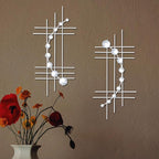 ZEXUIRU 2 Pcs Abstract Metal Art for Wall Decor Living Room Bedroom Bathroom Office Metal Bling Modern Geometric Hanging Vertical Small Iron Sculpture Plaque Pack -Silver 24in