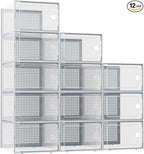 Kuject XX-Large Shoe Storage Boxes Organizers Clear Plastic Stackable 12 Pack, Shoe Rack & Holder Substitute, Sneaker Containers, Shoe Storage Organizer Bins for Closet, Under Bed, Grey(No Fold Line)