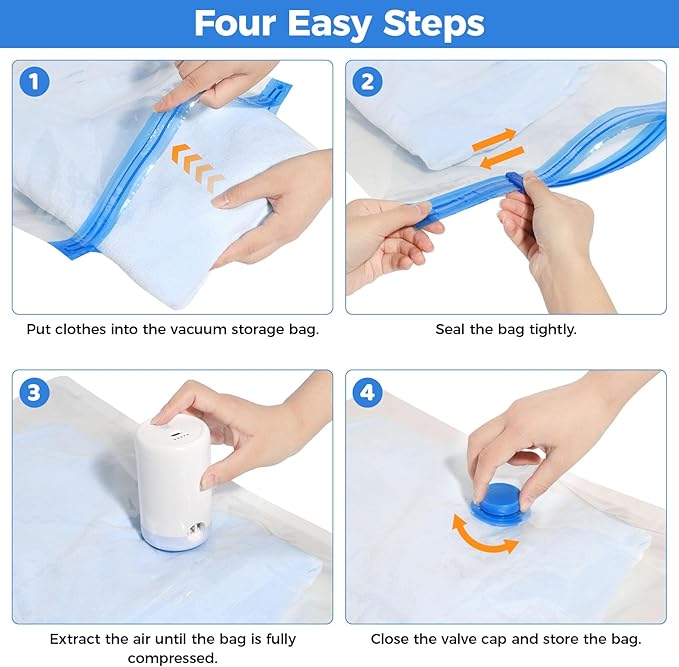 15 Pack Travel Vacuum Storage Bags with Cordless Electric Pump, Combo Rechargeable Space Saver Vacuum Seal Bags for Clothing Travel Vaccine Sealed Storage Bag for Comforters Blankets Clothes