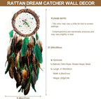 Dream Catcher Native American Boho Dreamcatcher Rattan Wall Decor, Handmade Natural Peacock Feathers Green Colorful Beaded Hanging Oranment Indian Decor for Girls Bedroom (Green Peacock Feather)