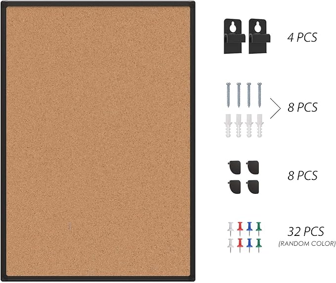 2-Pack Cork Board Bulletin Board 24 x 36, Black Aluminium Framed 2 x 3 Corkboard, Office Board for Wall Cork, Large Wall Mounted Notice Pin Board with 32 Push Pins for School, Home & Office