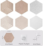 10 Pack Hexagon Cork Board Tiles Alternative, 12'' Fully Self-Adhesive Modern Felt Bulletin for Wall Decor, Frameless Pin Board for Office, Renter-Friendly Decorative Hexagon Corkboard with 30 Pins