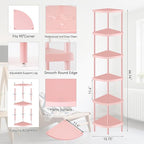 Qupui 6 Tier Corner Shelf Stand, 66” Tall Corner Bookshelf Multipurpose Shelving Unit, Corner Stand Display Rack Home Organizer Shelves for Bedroom Living Room, Pink