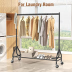 EAGMAK Heavy Duty Clothes Rack Load 420 LBS, Rolling Garment Rack with Lockable Wheels, Standing Metal Clothing Rack, Portable Wardrobe Sturdy Coat Rack for Hanging Clothes (Black, 59″×18.9″×63″)