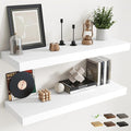 40 Inch Long Floating Shelves for Wall Set of 2, 12"D Wood Grain Bathroom Shelves with Invisible Brackets, Easy Install Engineered Wood Storage Shelves for Kitchen, Living Room, Bedroom, White Finish