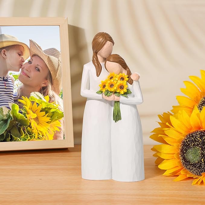 Sunflower Mother Daughter Figurines, Gifts for Mom from Daughter, Mother Daughter Gift Hand Painted Figure, Perfect for Mother's Day, Birthday, Thanksgiving and Christmas.