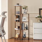 YUFAM 4-Tier Corner Shelf with Sturdy 5-Leg Base, Wooden Corner Bookshelf for Small Spaces, Corner Standing Shelf for Living Room, Bedroom, Office, Brown
