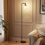Ziisee Floor Lamps for Living Room - Standing Lamp with Seeded Glass Shade, Modern Floor Lamp with LED Bulbs, Industrial Floor Lamp for Bedroom, Black Tall Lamp for Office(Light Bulb Included)