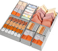 Drawer Organizer Clothes, 8 Pack Dresser Organizer Bins for Baby Clothes, Underwear Sock, Fabric Closet Organization and Storage Dividers for Nursery Bedroom (48 Compartments, Grey)