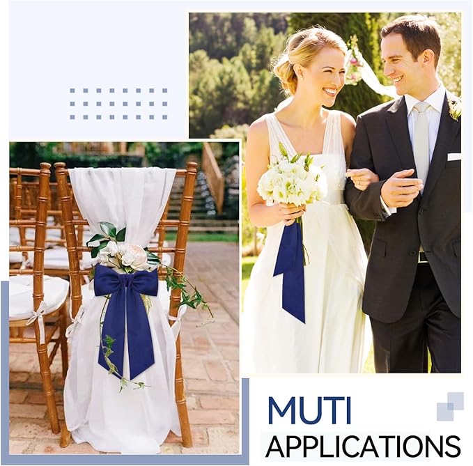2 Pcs Navy Blue Wreath Sash for Front Door Linen Wreath Ribbon Bow for Yard Porch Garland Home Decor