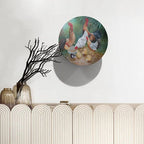 Rooster Decorative Plate Holder, 6 Inch, Rooster Hen Chicks Foraging Round Display Plate, Hanging Decorative Plate with Display Stand, for Kitchen Party Coffee Table Decor Art