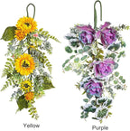 Sunflower Teardrop Swag for Front Door 27.5 Inch Decorative Spring Summer Floral Door Wreath with Yellow Sunflower Spring Summer Greenery Swags Wreath for Wedding Arch Home Party Wall Decor(Yellow)