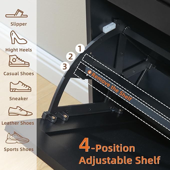 LEYAOYAO Shoe Storage Cabinet with 2 Flip Drawers，Narrow Shoe Storage Cabinet Organizer with Legs for Entryway Hallway, Living Room, Bedroom，Hidden Slim Storage Narrow Shoe Rack Cabinet,Black