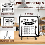 DETIHO Farmhouse Kitchen Decor, Rustic Kitchen Counter Decor, Wood Plaque with Iron Stand for Home Dining Room Tabletop Decoration - G01