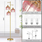 QIYIZM Pink Floor Lamp for Living Room,Bedroom,Gold Mid Century Modern Standing Lamp Brass Tree 3 Light Tall Floor Lamps Vintage Retro Floor Lights Glass Flower Lamp Shade Girls Kids Boho Bohemian