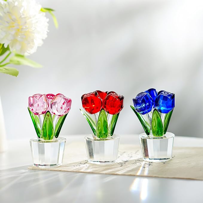 Blue Crystal Rose Flower Figurine for Wife Girlfriend Rose Collectible Figurines for Valentine's Day(3.2 * 2inch)