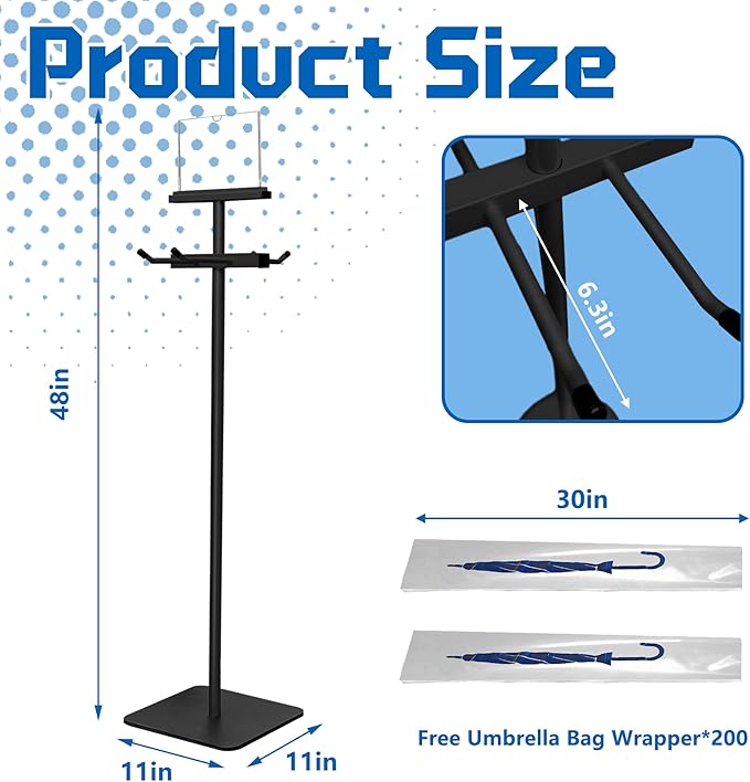 Montex Wet Umbrella Stand with Free 200 Plastic Umbrella Bags and Holder