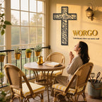 WORGO Metal Cross for Wall Crosses Wall Decor for Spiritual Home Decor and Gifting Metal Wall Art Christian Home Decor for Living Room Dining Room Bathroom (Black, 29.9" L x 19.8" W)