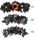 Artificial Flower Swag, Rose Eucalyptus Floral Swag Black Decorative Swag, Decorative Swag with Black Eucalyptus Leaves for Halloween Home Front Door Lintel Wedding Arch Party Tabletop Wall Decor(A2)