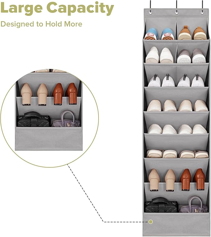 2 Pack Minimalist Grey Over the Door Shoe Organizer with 10 Pockets, Hanging Closet Storage Rack for Shoes, Sneakers, Accessories