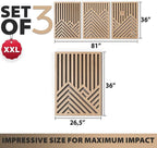 qmmp Modern Wooden Wall Sculptures - Set of 3 - MDF - Oak - Home Decor Accent - Large Wall Art for Living Room, Bedroom, Office - Easy Installation (Oak, XXLarge - Mountain and Sun, Unframed)
