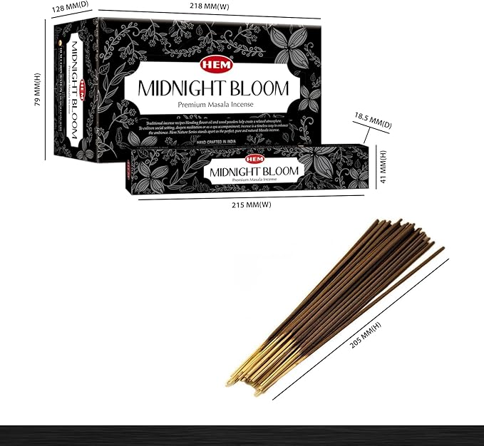 HEM Midnight Bloom Natural Masala Relaxing Incense Sticks - 12 Packets (15g Each)