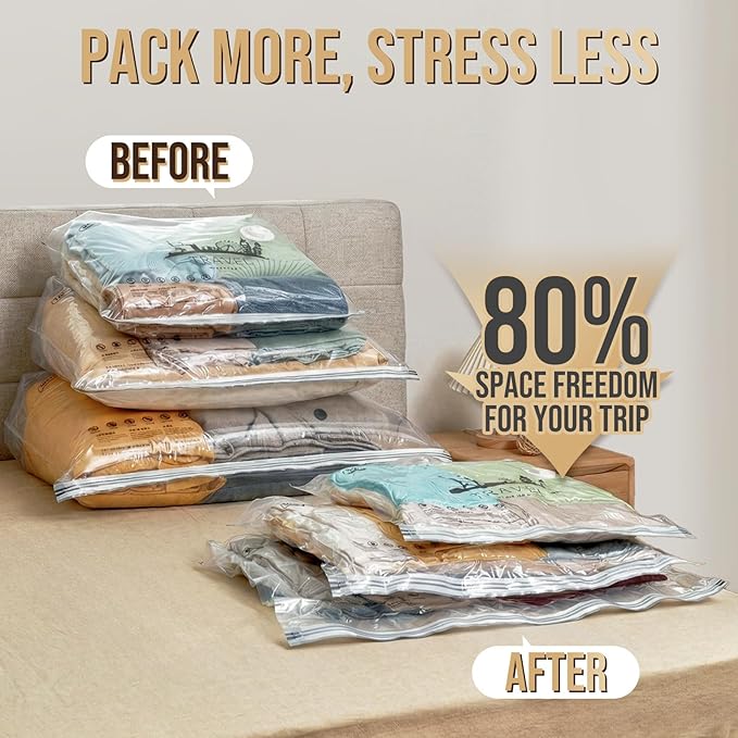 TAILI Vacuum Storage Bags with Rechargeable Cordless Pump, 8 Pack (3M+3L+2XL), Compression Packing Cubes for Luggage and Suitcase, Vacuum Seal Bags for Clothing, Cruise Ship and Travel Essentials