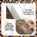 AmazingSpark Set of 4 Leopard Print Magazine Holder Decorative Foldable Magazine Storage Boxes with Acrylic Label Holders Coquettish Boho Organizer for Office Home Organization Storage