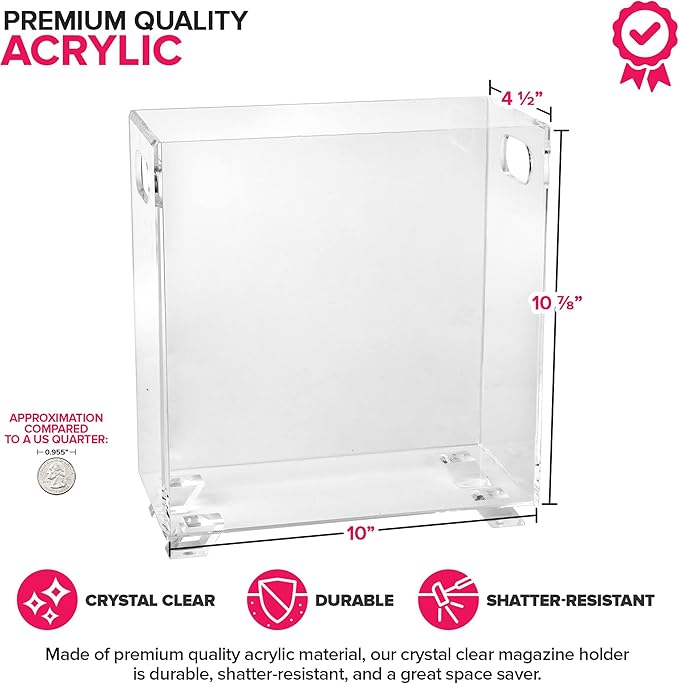 Stock Your Home Acrylic Magazine Holder (3 Pack), Crystal Clear Shatterproof Organizer with Open Top – Space-Saving Display for Office, Reception, Desk, and Waiting Room