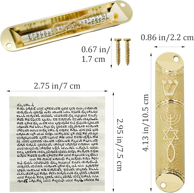 Mezuzah with Scroll for Door, Metal Mezuzah Case with Messianic Seal for Hebrew Home Blessing, Jewish Gifts, Jewish House Warming Decor, Christmas, Easter (Beige)