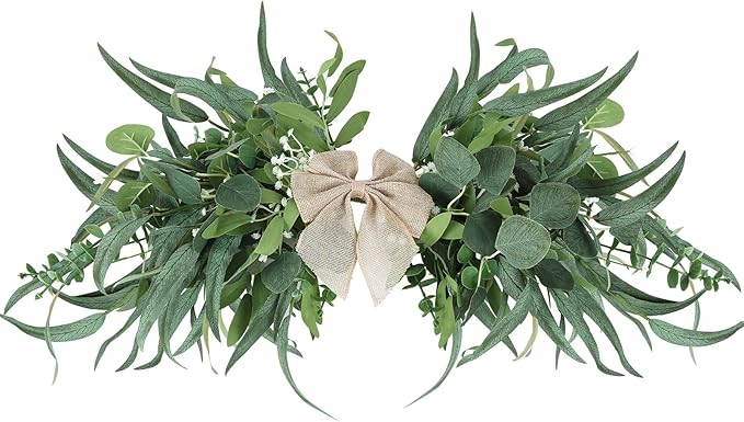 24" Floral Swag for Front Door Greenery Teardrop Swag Eucalyptus Swag Summer Wreath with Eucalyptus Olives Leaves Mixed Berry for Wedding Arch Party Wall Home Garden Decor