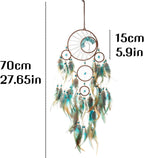 Life Tree Dream Catcher with Chakra Crystals - Handmade Brown Blue 5-Ring Wall Hanging for Bohemian Home Decor