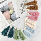 Rainbow Boho Tassel Wall Hanging with Wood Beads - Colorful Pastel Tassel Garland for Kids Room, Classroom, Bedroom, Nursery Home Decoration
