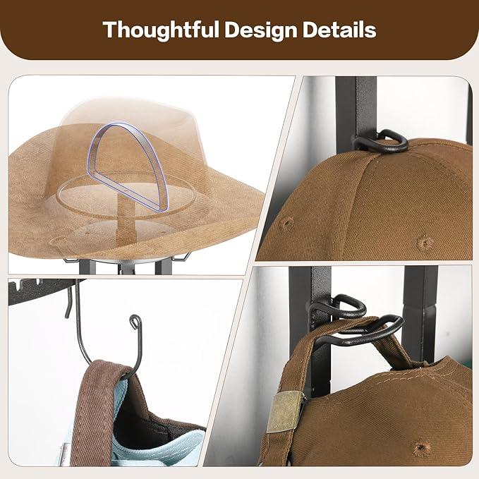 Keebofly 360° Rotating 5-Tier Hat Rack Stand - Large Capacity Freestanding Hat Storage, Hat Organizer for Baseball Caps with Metal & Wood Shelves, Holds 150+ Hats, Ideal for Vendor Booth & Home