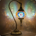 Yarra-Decor Turkish Moroccan Lamp with Bronze Base 3 Color Options Handmade Swan Neck Tiffany Mosaic Glass Bedside Lamps for Bedroom (LED Bulb Included)(1)