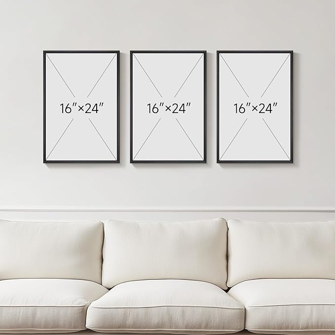 Framed Black and White Abstract Wall Art, 3 Piece Canvas Prints Paintings Artwork for Walls, Modern Minimalist Gold Beige Block Pictures for Living Room Hallway Office Wall Decor 16x24 Inch