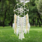 LOMOHOO Large Dream Catcher Handmade Feather Dreamcatcher, Traditional Dream Catchers with Woven Tassels Boho Wall Hanging for Girl Kids Bedroom Baby Room Home Decor Craft Ornament Gift (Champagne)