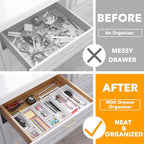 SpaceAid 7-Piece Bamboo Drawer Organizer Storage Boxes Set, Wood Tray Junk Drawer Organizers Multi-Use Divider Bins for Kitchen, Bathroom, Office Desk and Makeup Organization (7 Pack, White)