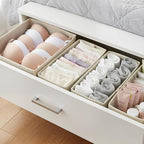 Drawer Organizer Set 4 Pack - Foldable 11" Fabric Storage Bins with Zipper Bottom for Underwear Socks Bras Baby Clothes - Closet Dresser Dividers for Bedroom Nursery, Light Grey