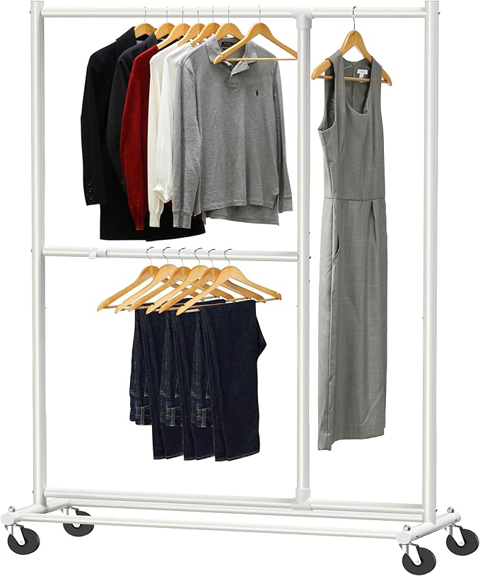 Simple Houseware Dual Bar Adjustable Clothing Garment Rack, 72 Inches Height, White