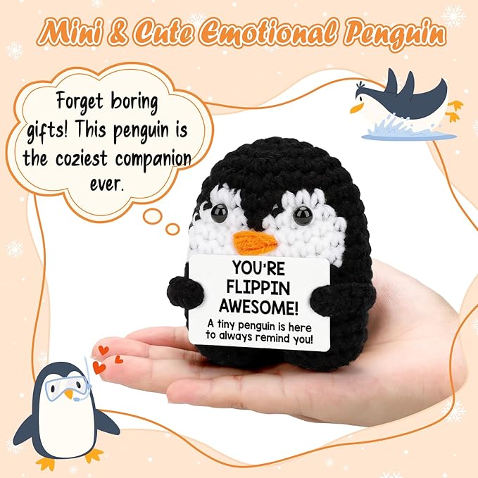 Belatelove Funny Inspirational Birthday Gifts for Women Men Teen Grandkids Friend Coworker Appreciation, Handmade Crochet Penguin Desk Small Easter Decor