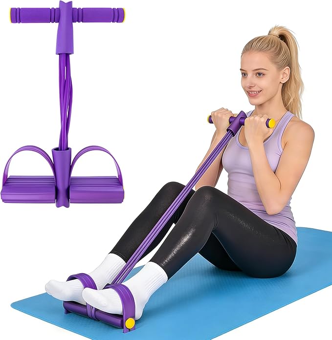 BlingKingdom Multifunction Fitness Resistance Band, 6-Tube Tension Exercise Rope Elastic Yoga Foot Pedal Puller Abdominal Trainer Band for Arm, Leg, Core, Workout, Sit-Up Training, Stretching